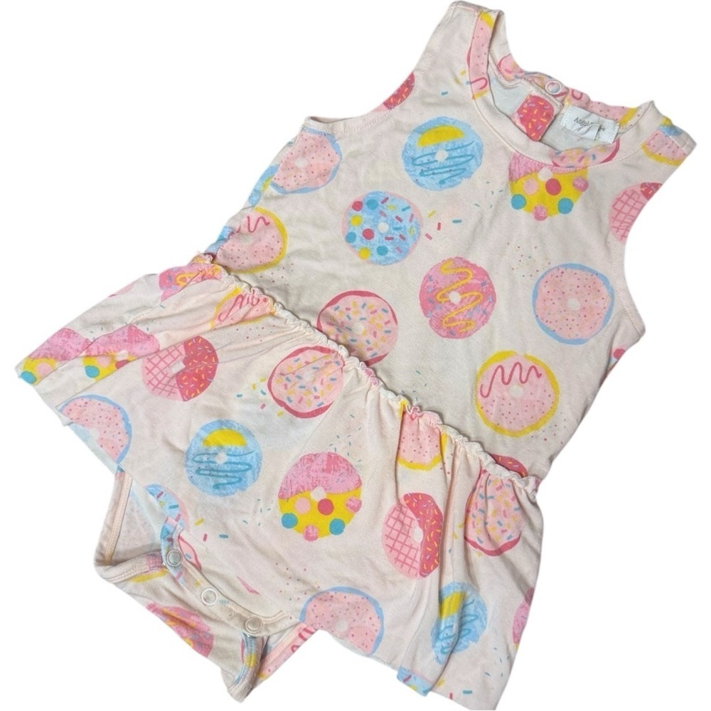 Angel Dear Bamboo Donut Print Peplum Romper Dress | 18–24M